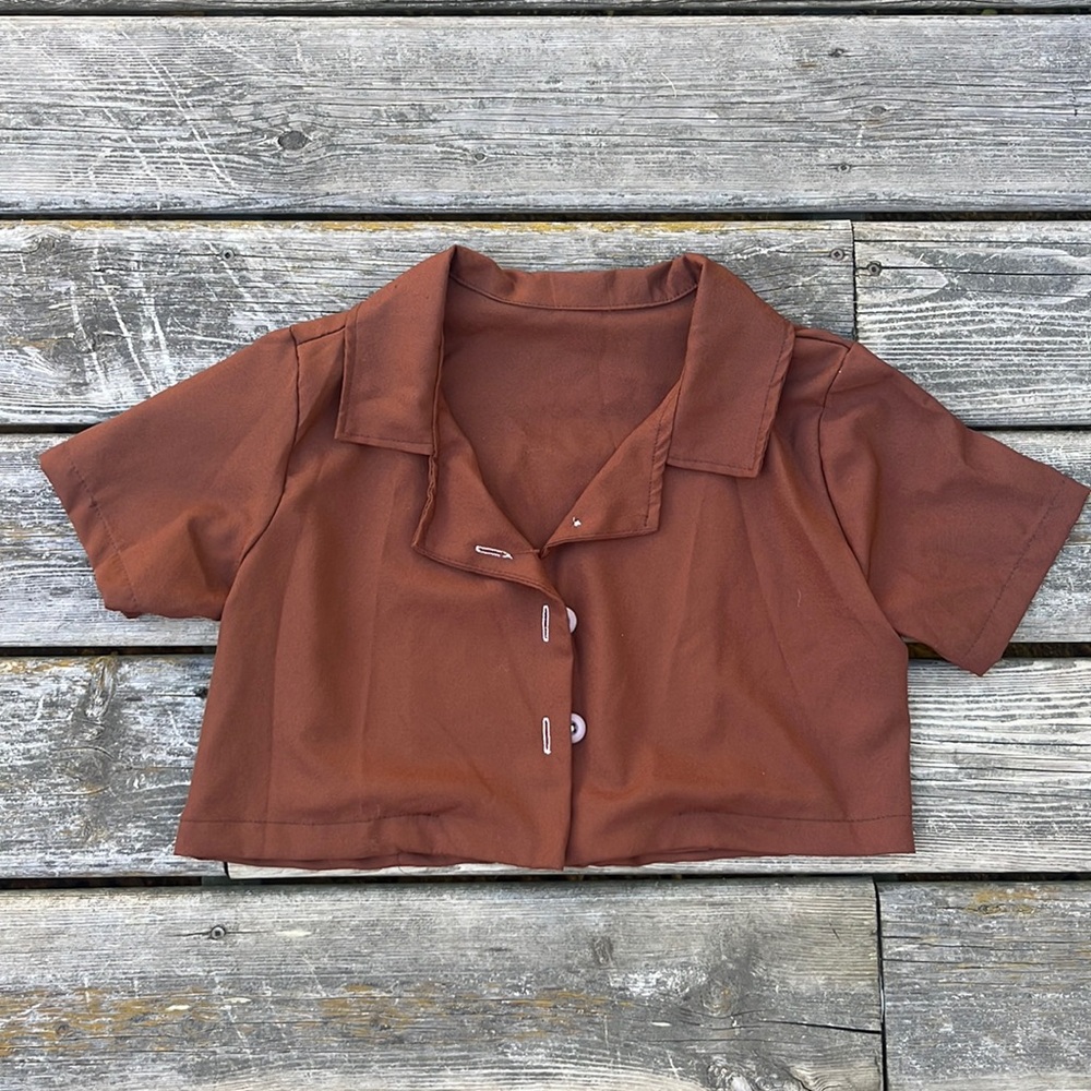 Brown Cropped Preppy Cardigan